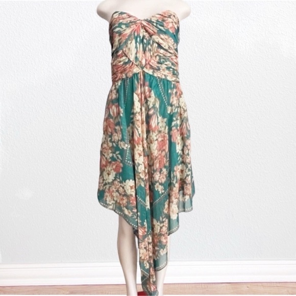 Pearl by Georgina Chapman Strapless Asymmetrical Scarf Hem Dress Floral SZ 12 - Picture 4 of 12